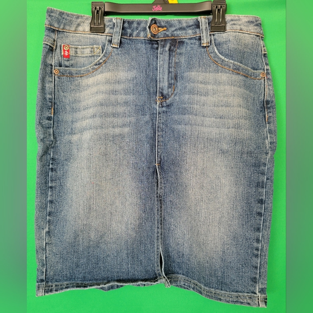 Vtg Women South Pole 90s Y2k Mini Jean Skirt Size 9 Junior Slit In front Stretch